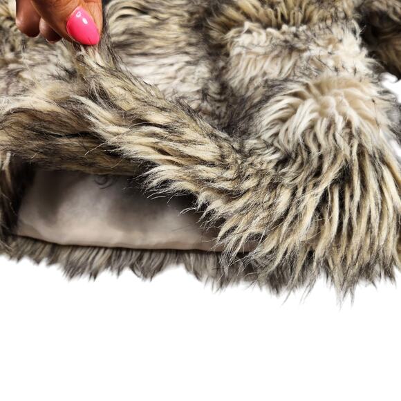 Faux Fur Bomber Coat Womens Medium Brown Fuzzy Fluffy Jacket Thick Preppy NWT - Picture 10 of 15